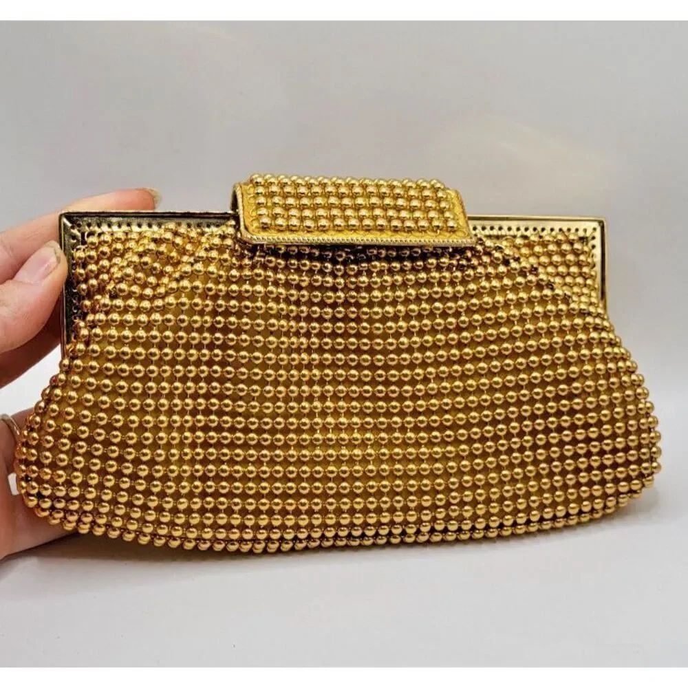 Vintage 50s La Regale Gold Mesh Clutch Bag 8in